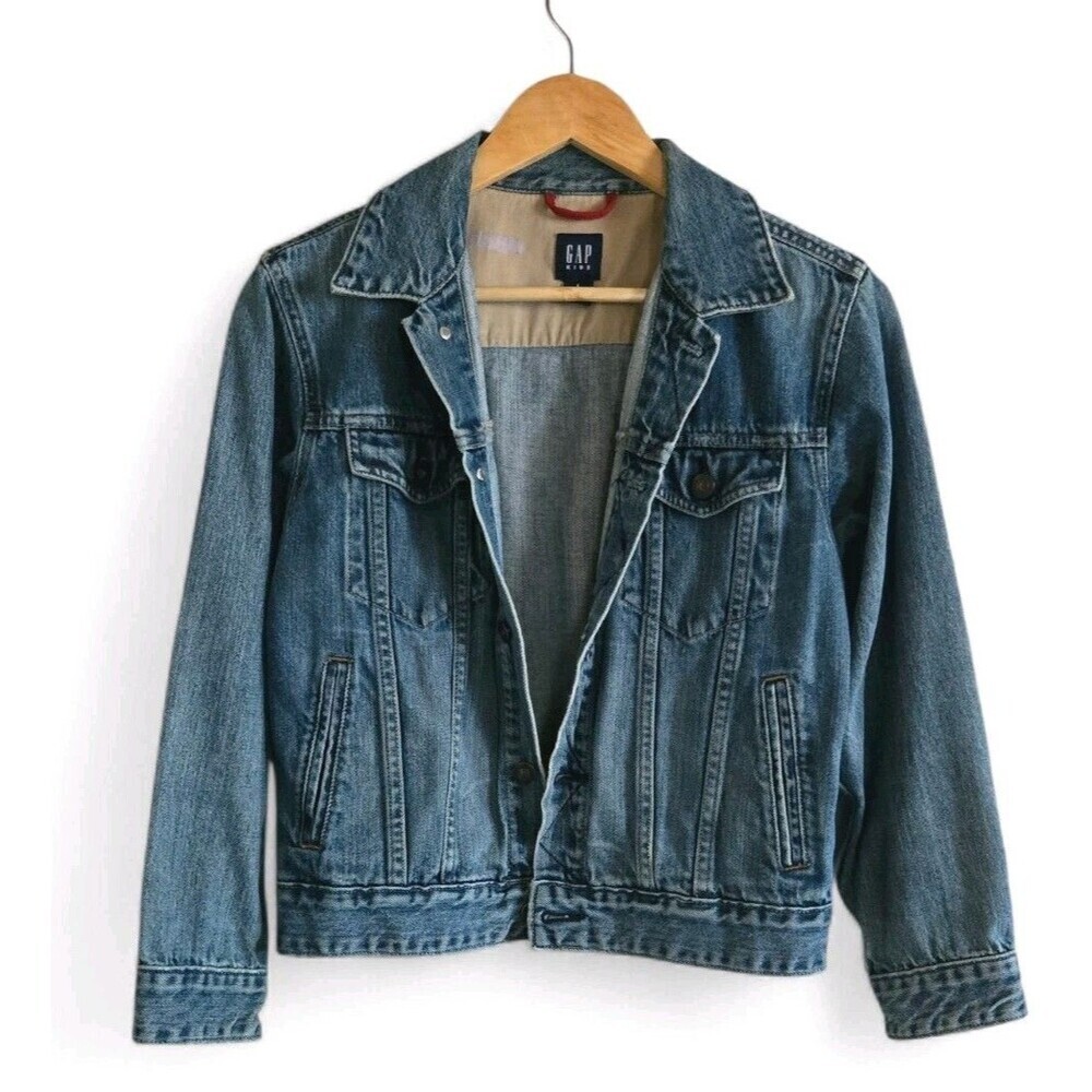Gap Girls Denim Jacket Large BlueButton Front Long Sleeve Pockets